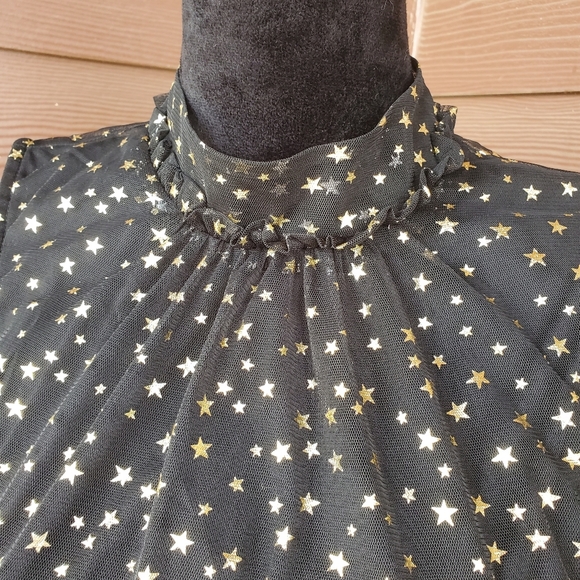 NWT POPSUGAR “Lucky Star” Black Metallic Gold Stars Keyhole Back Dress Medium - Picture 16 of 17